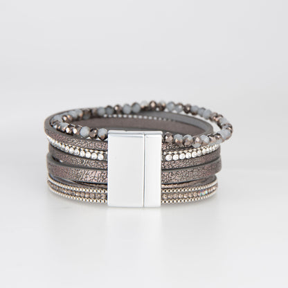 Edie Leather Multi Row Feather Magnetic Bracelet