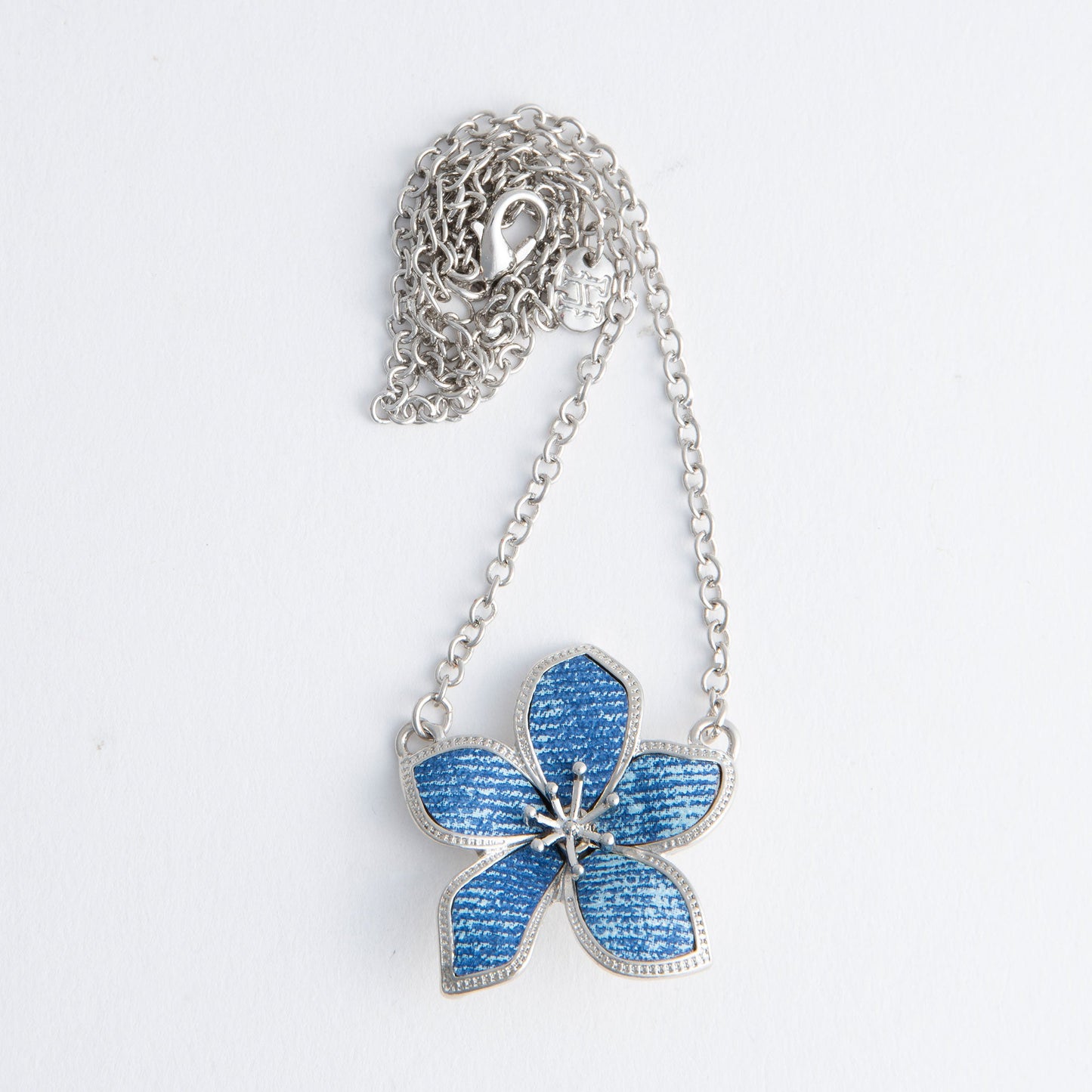 Tyla Denim Flower Pendant Necklace