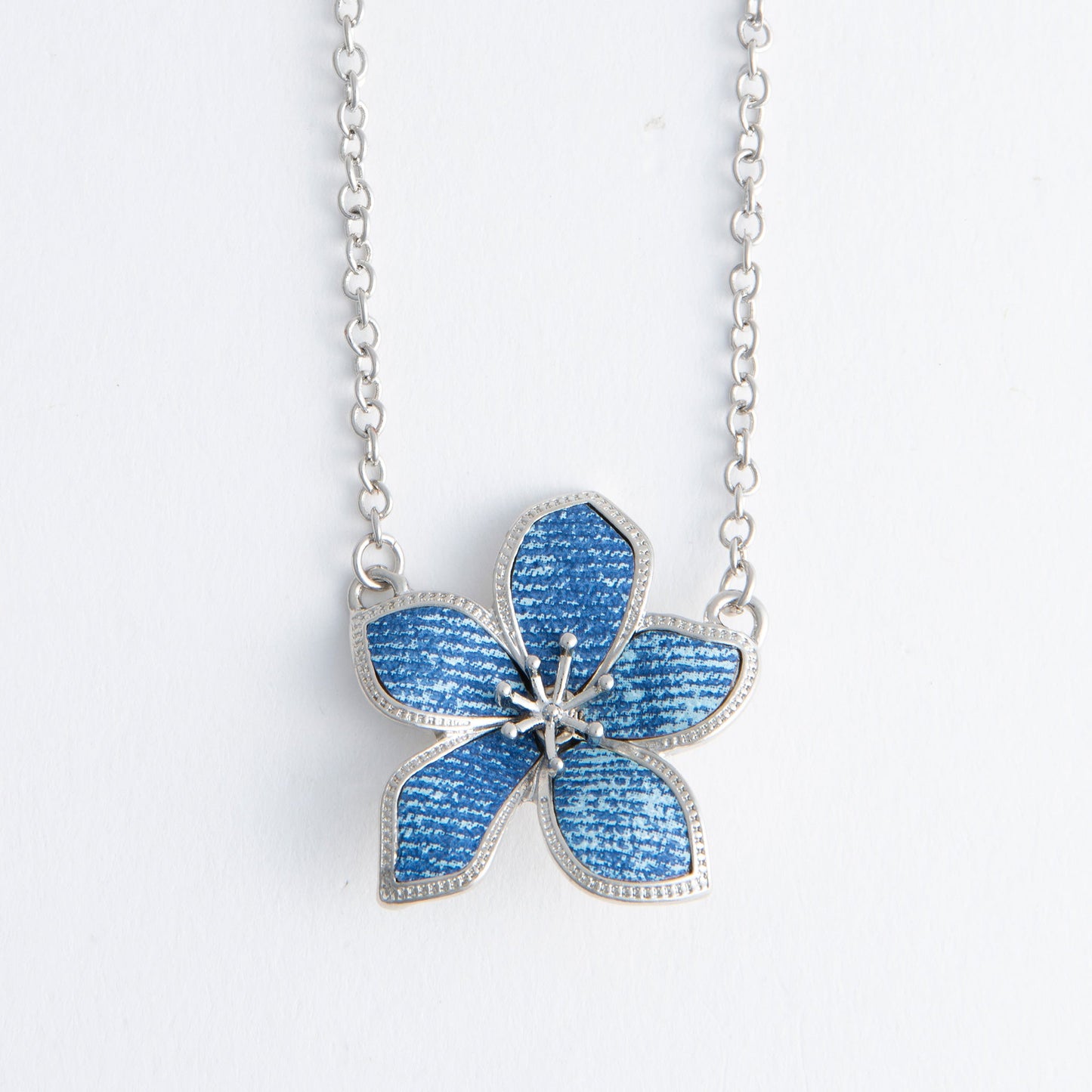 Tyla Denim Flower Pendant Necklace