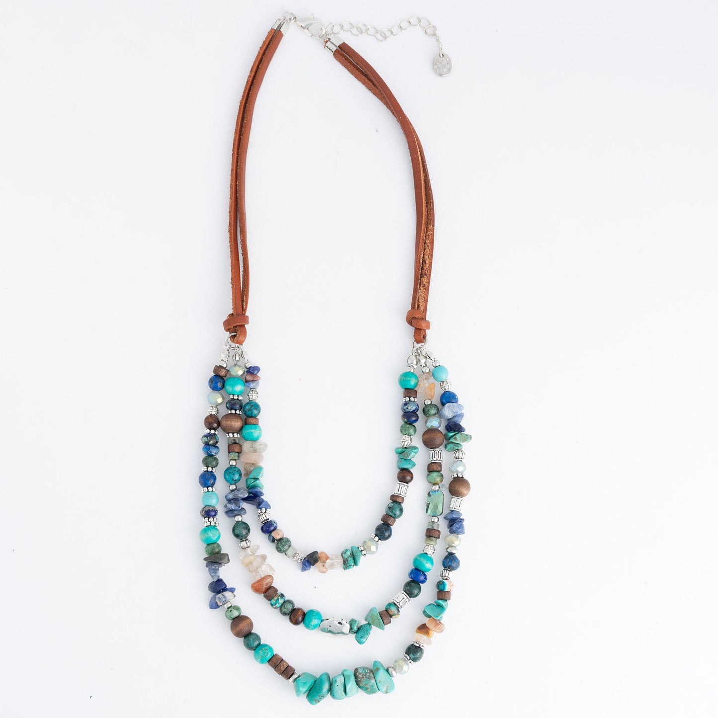 Tayla Leather Multi Row Genuine Stone Necklace