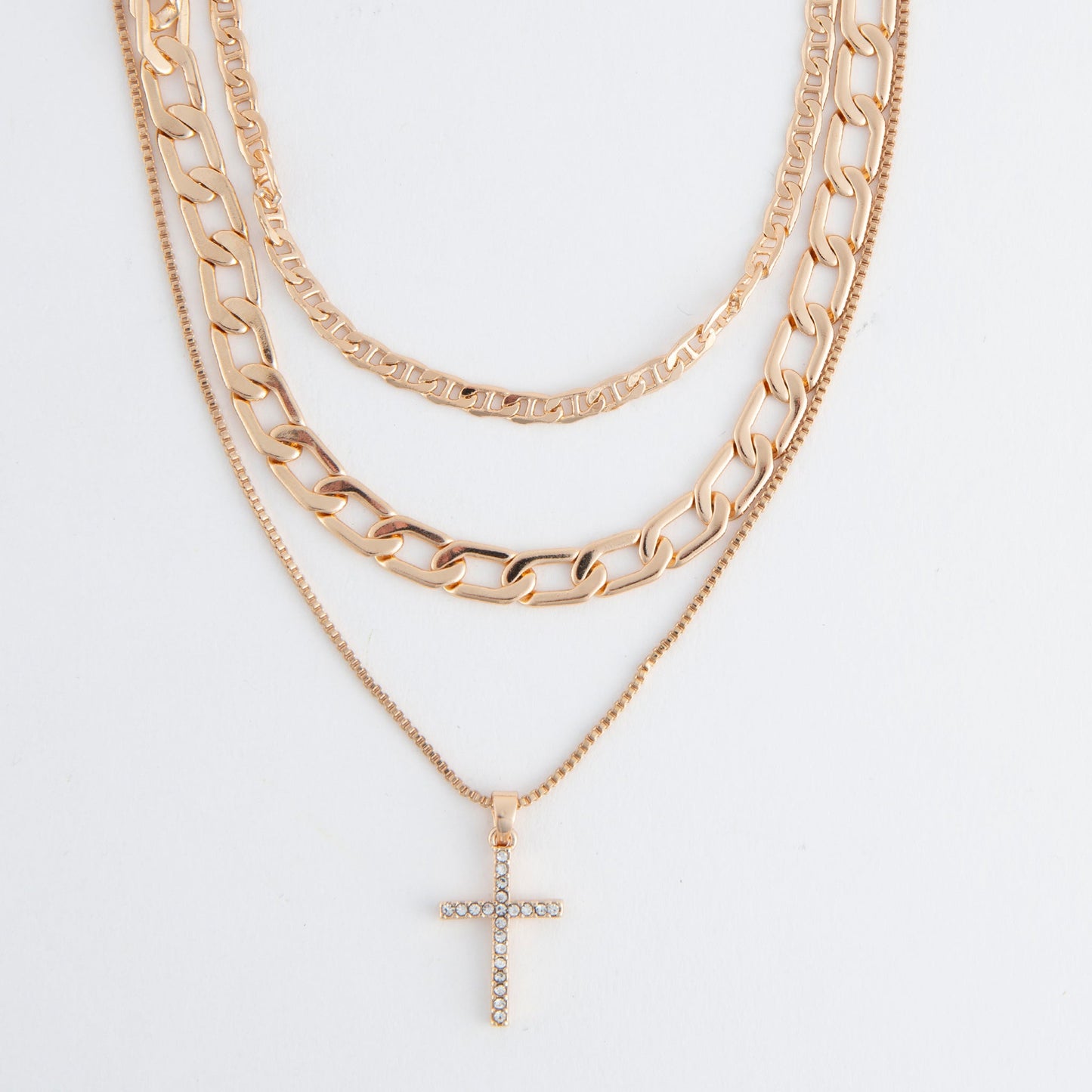 Eden Layered Pave Cross Pendant Necklace