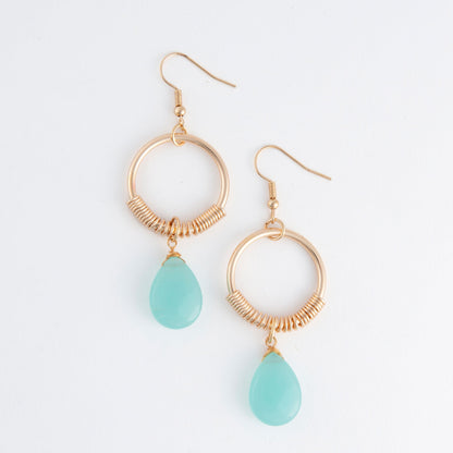 Acadia Genuine Stone Hoop Drop Earrings