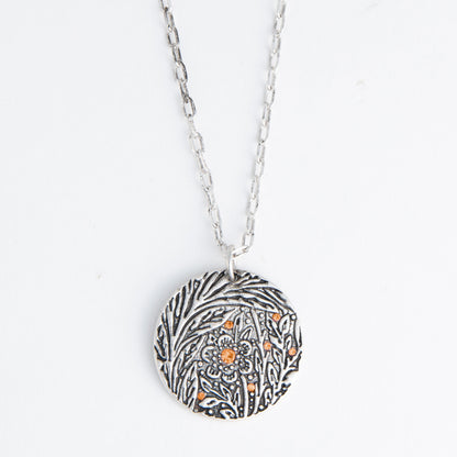 Dahlia Floral Disc Pendant Necklace
