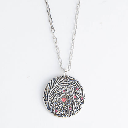 Dahlia Floral Disc Pendant Necklace