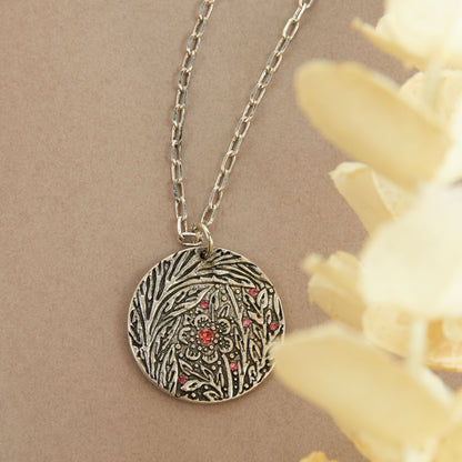 Dahlia Floral Disc Pendant Necklace