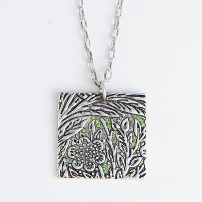 Dahlia Floral Square Pendant Necklace