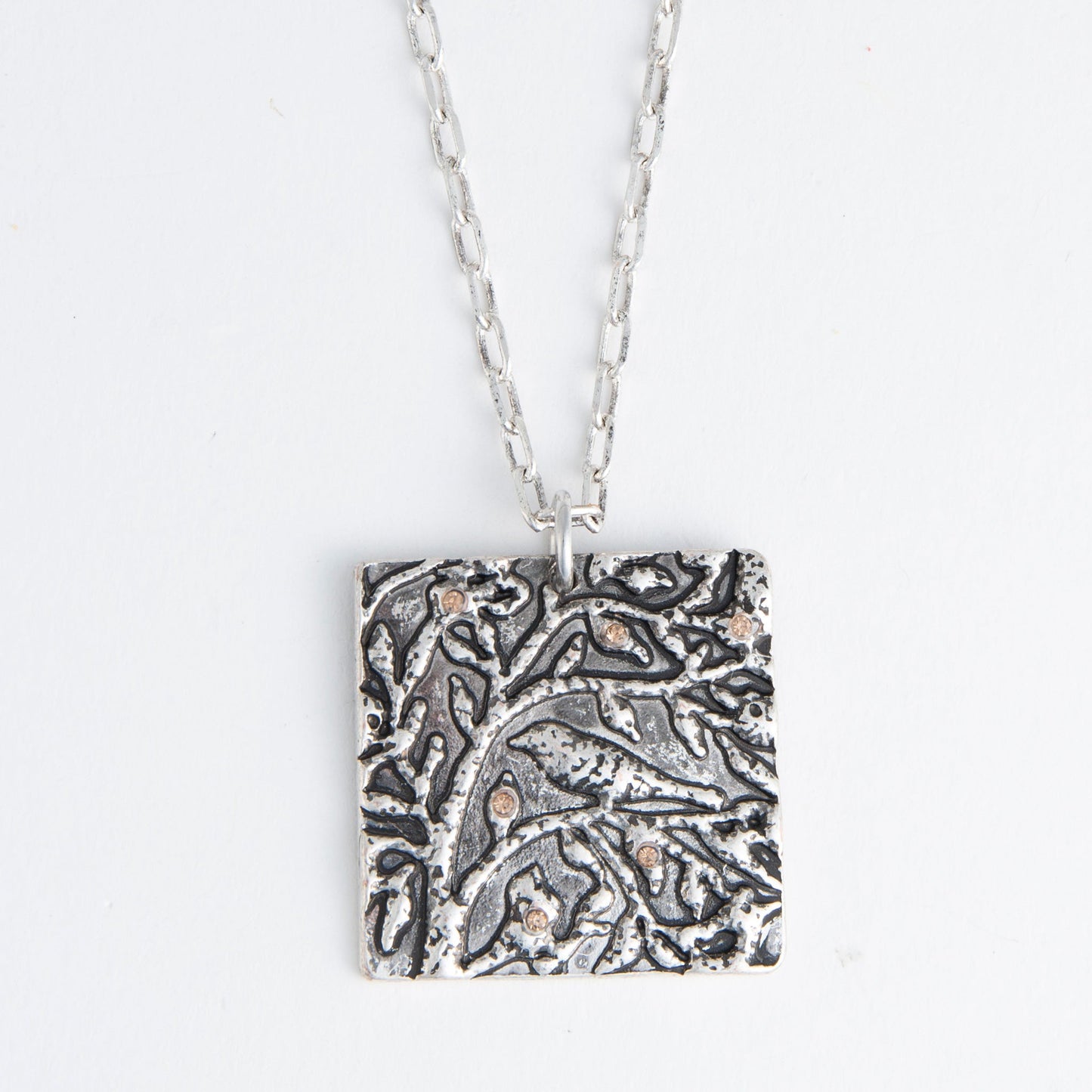 Dahlia Bird Square Pendant Necklace