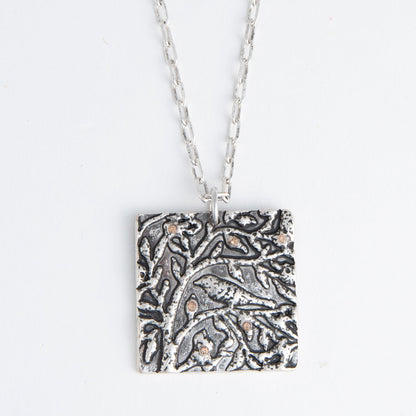 Dahlia Bird Square Pendant Necklace