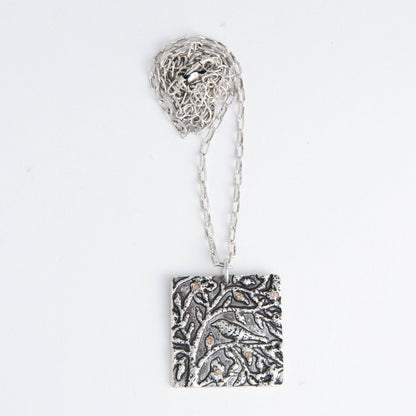 Dahlia Bird Square Pendant Necklace