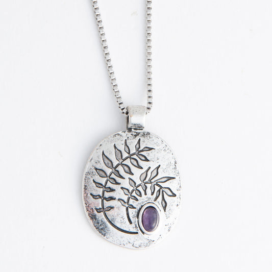 Dahlia Genuine Stone Disc Pendant Necklace