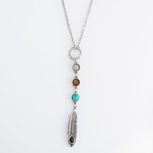 Stevie Beaded Feather Charm Pendant Necklace