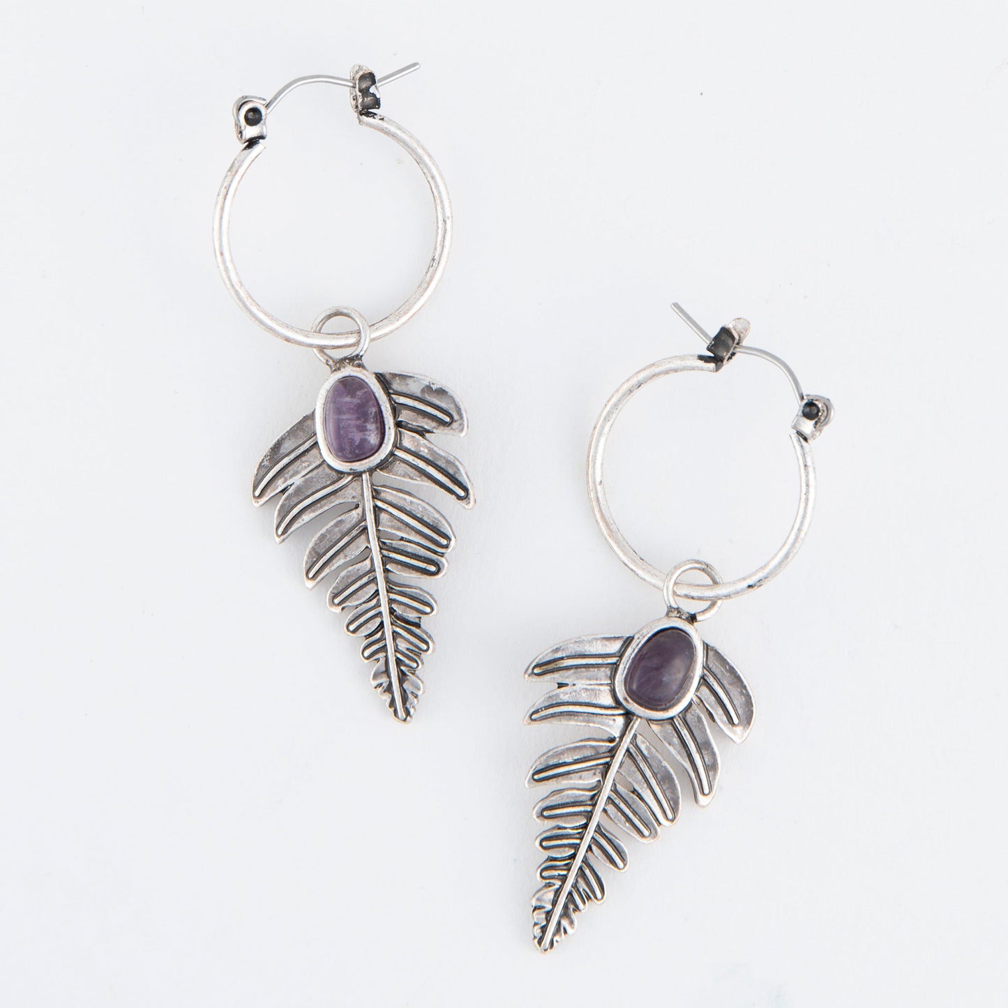 Wild Spirit Stone Leaf Hoop Earrings