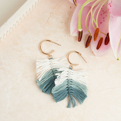 Zephyr Fringe Macrame C Hoop Earrings