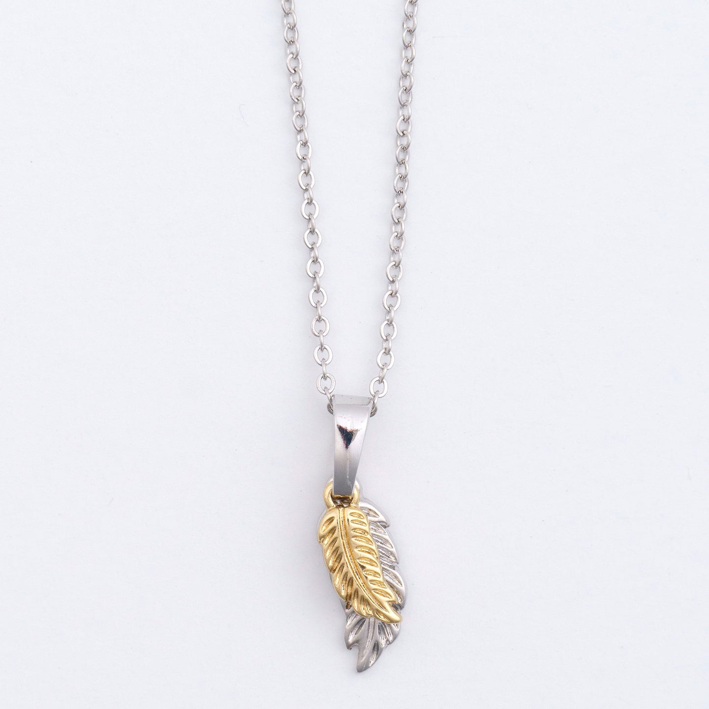 Dainty Two Tone Feather Charm Necklace