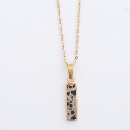 Dainty Dalmatian Jasper Bar Charm Necklace