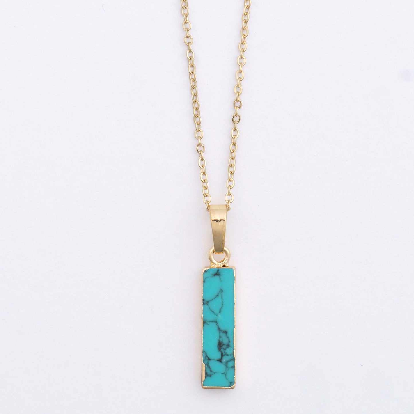 Dainty Turquoise Bar Charm Necklace