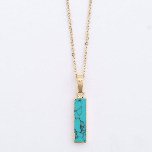 Dainty Turquoise Bar Charm Necklace