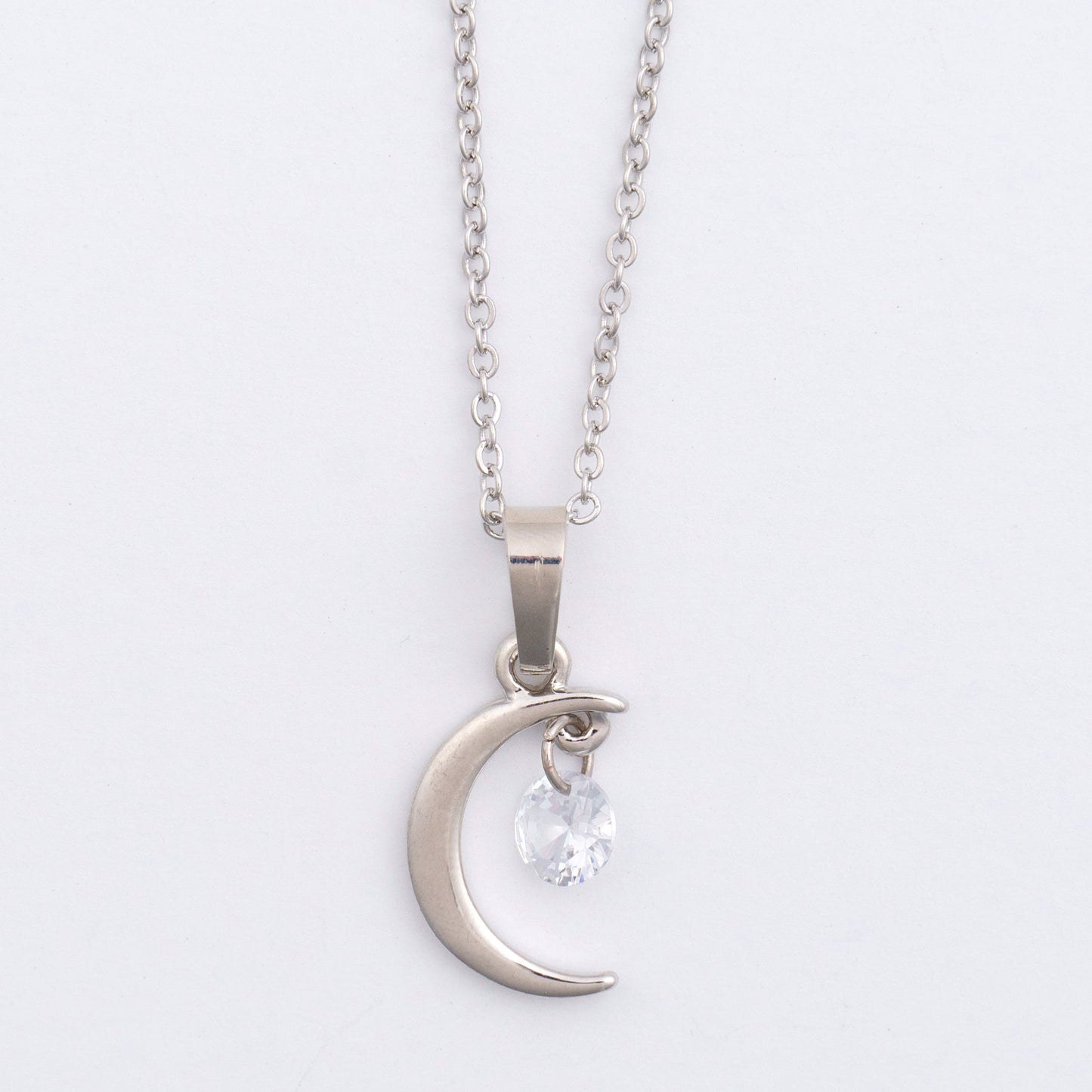 Dainty Cubic Zirconia Crescent Moon Charm Necklace