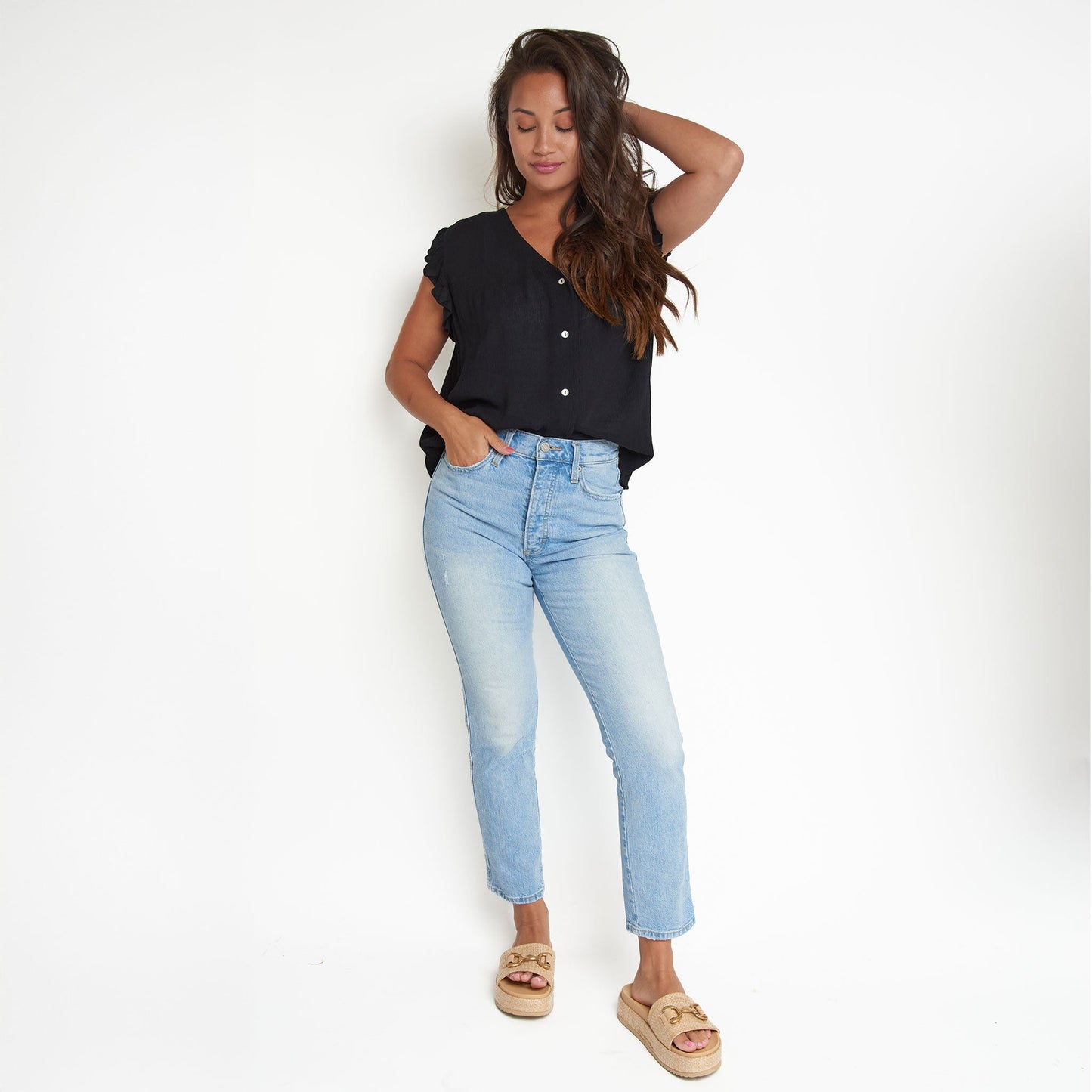 Amerie Crepe Button Up Tank