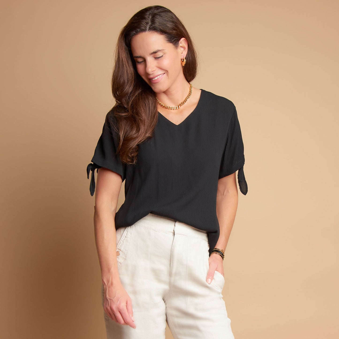 Nika Crepe V-Neck Blouse