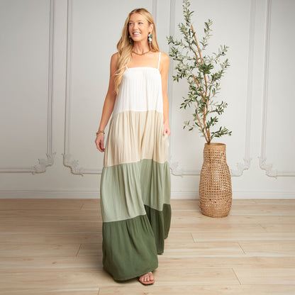 Amryn Color Block Tiered Maxi Dress