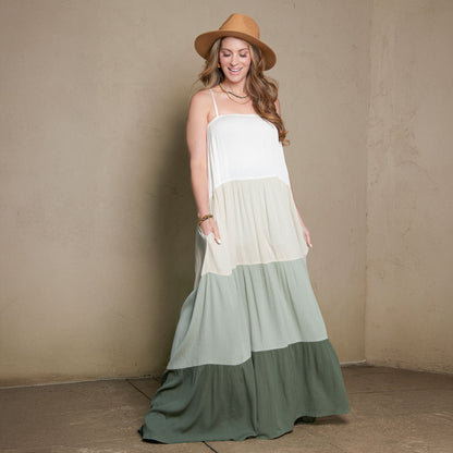 Amryn Color Block Tiered Maxi Dress