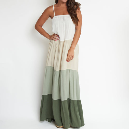 Amryn Color Block Tiered Maxi Dress