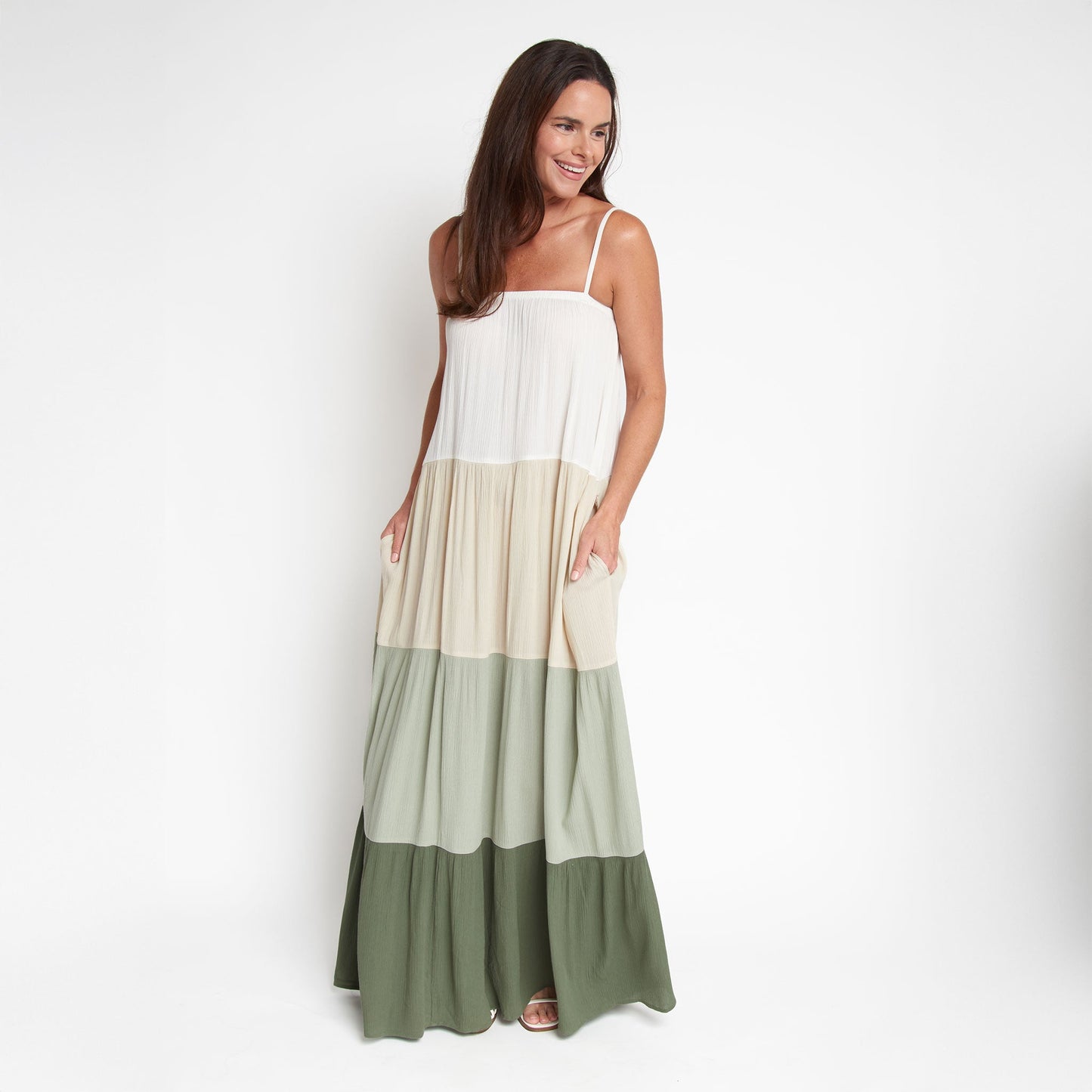 Amryn Color Block Tiered Maxi Dress