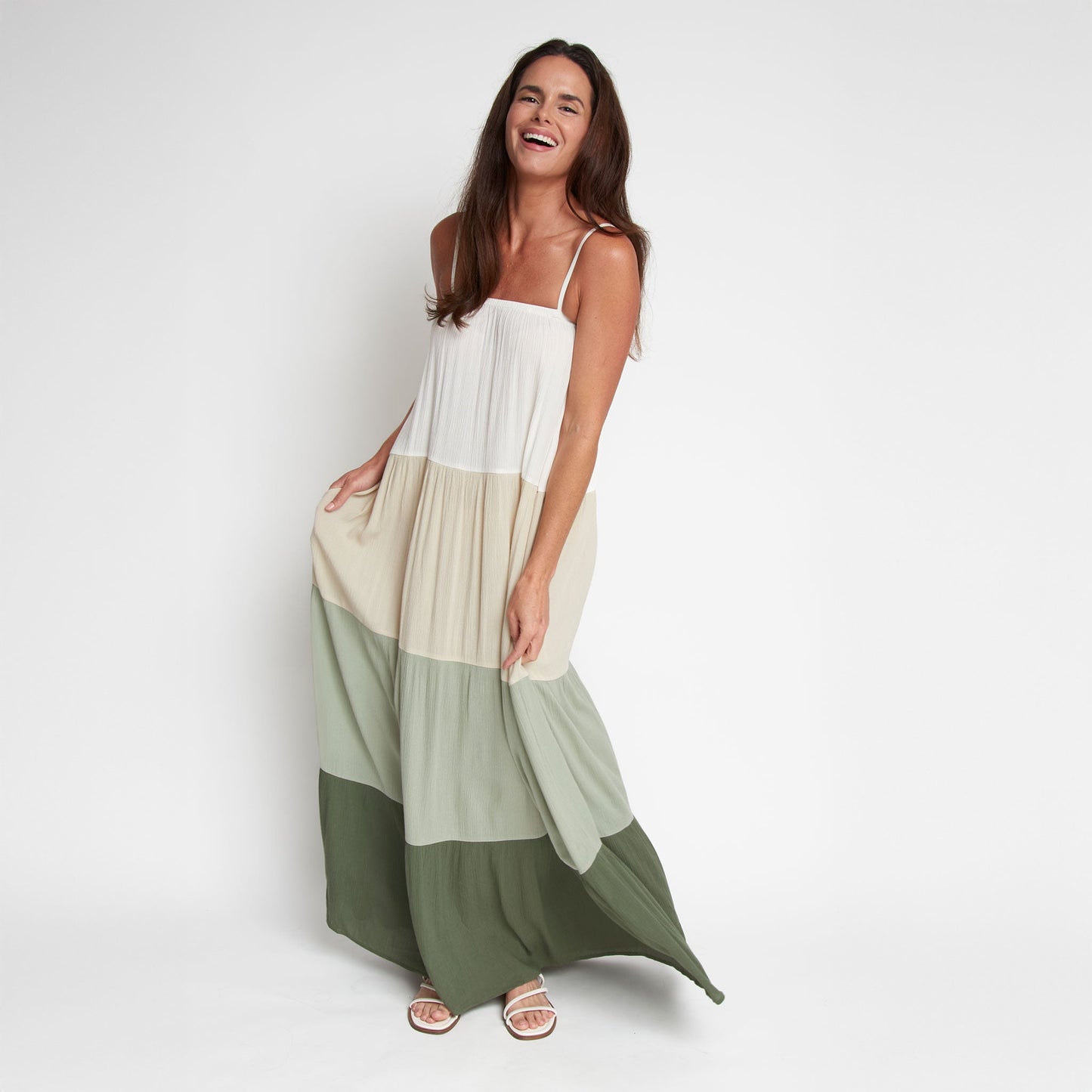 Amryn Color Block Tiered Maxi Dress