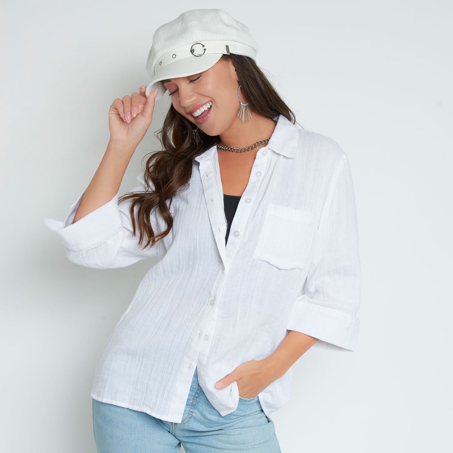 Dylan Gauze Button Up Top