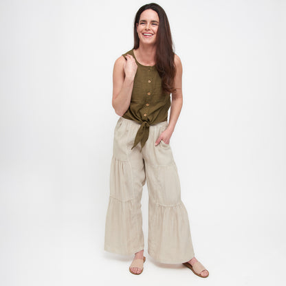 Delaney Wide Leg Tiered Chambray Pants