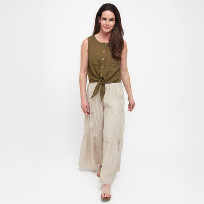 Delaney Wide Leg Tiered Chambray Pants