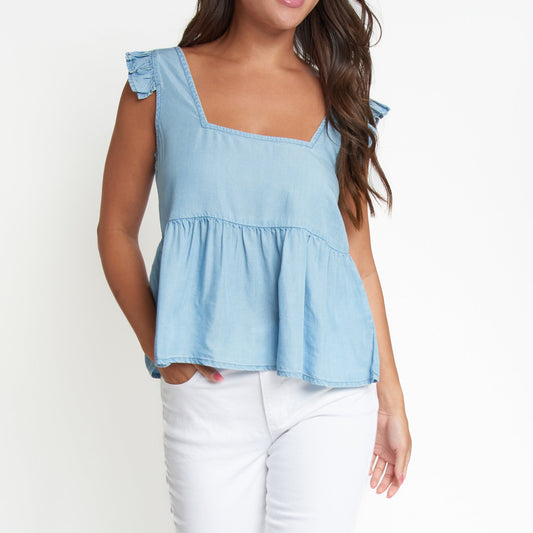 Delaney Chambray Babydoll Tank