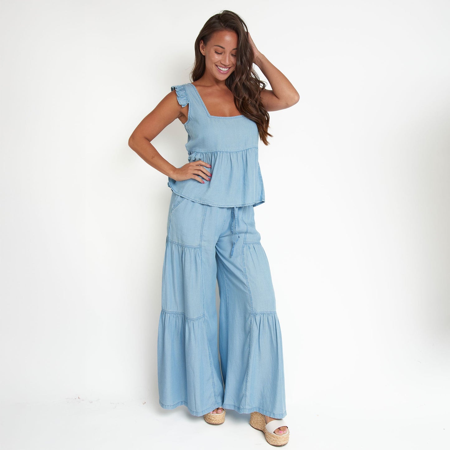 Delaney Chambray Babydoll Tank