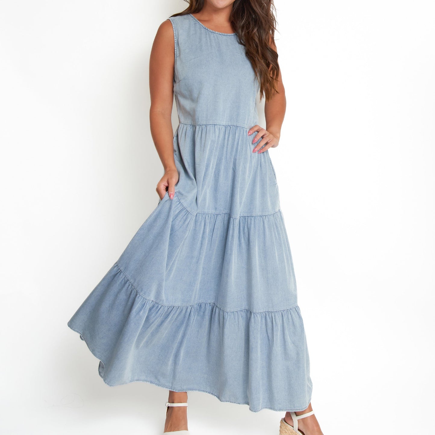 Magnolia Tiered Chambray Maxi Dress