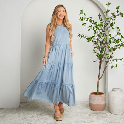 Magnolia Tiered Chambray Maxi Dress