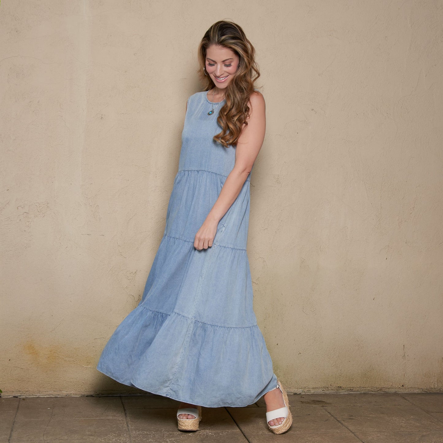 Magnolia Tiered Chambray Maxi Dress