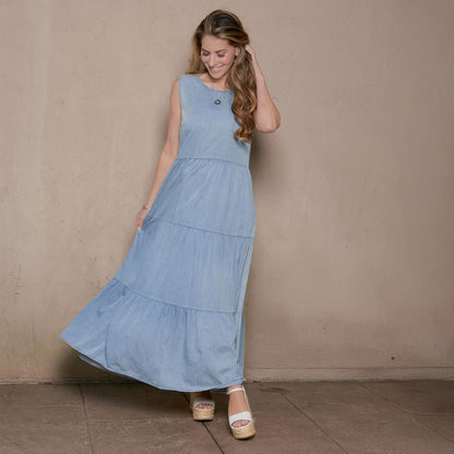 Magnolia Tiered Chambray Maxi Dress