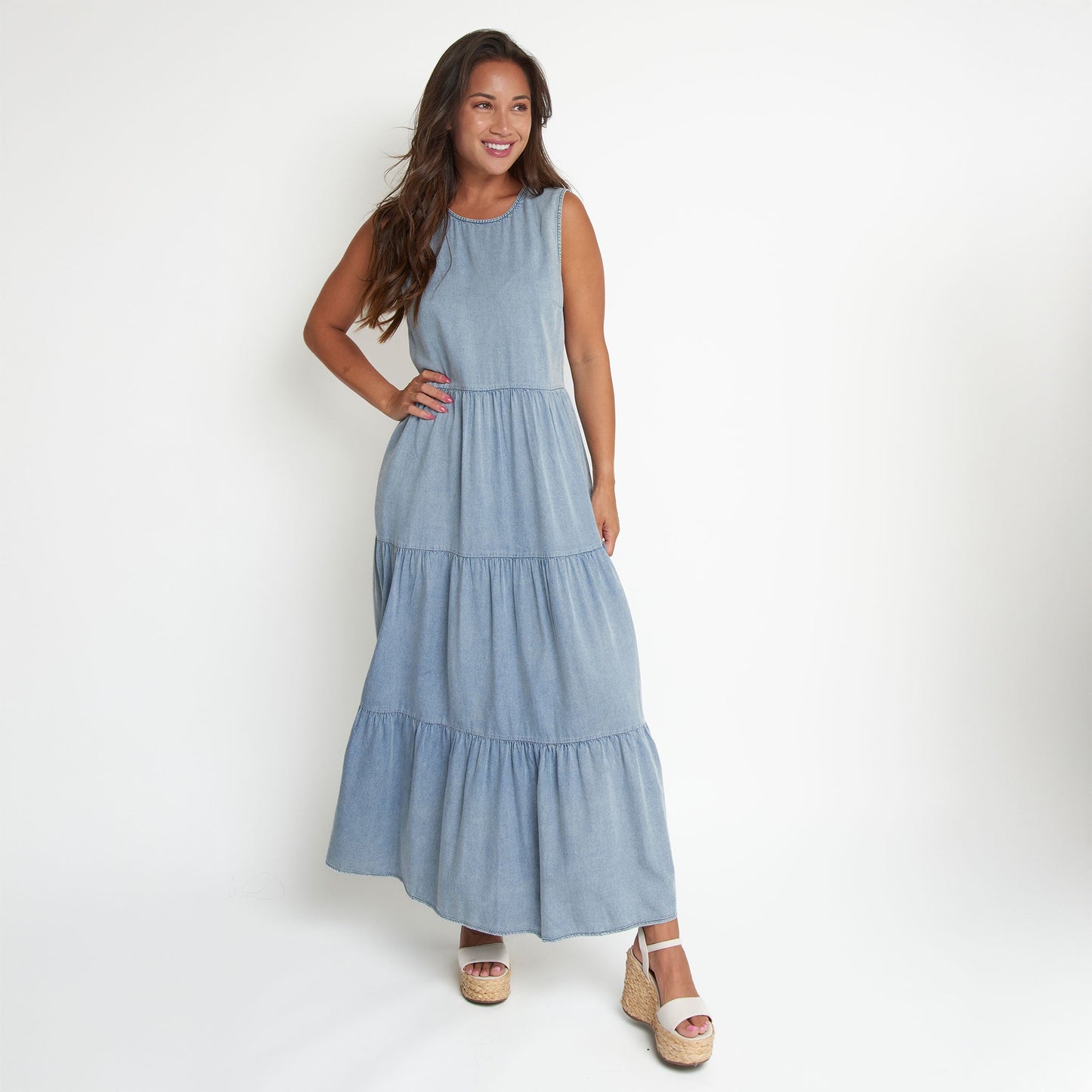 Magnolia Tiered Chambray Maxi Dress