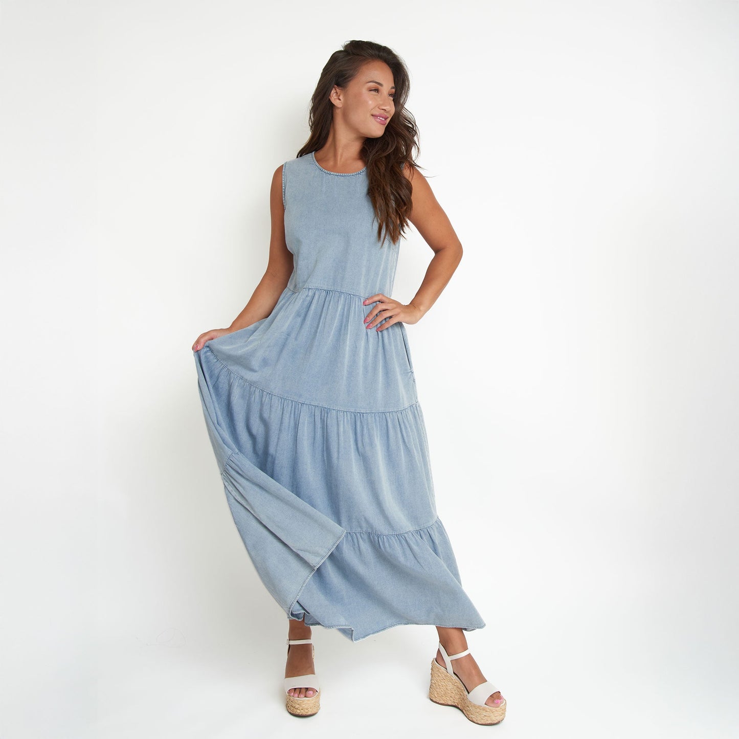 Magnolia Tiered Chambray Maxi Dress