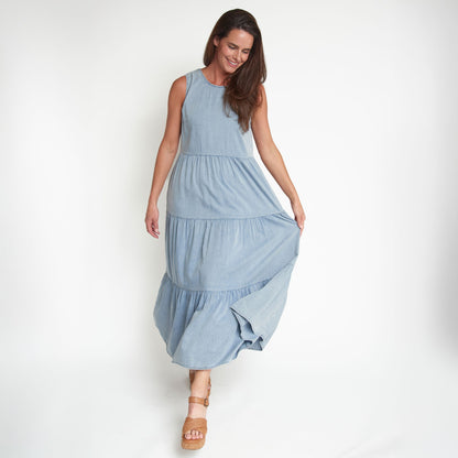 Magnolia Tiered Chambray Maxi Dress