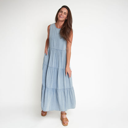 Magnolia Tiered Chambray Maxi Dress