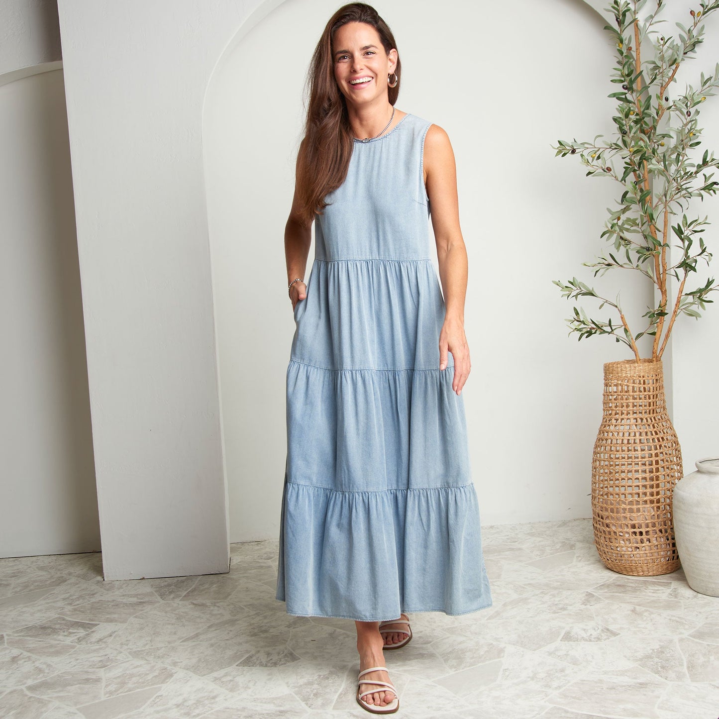 Magnolia Tiered Chambray Maxi Dress