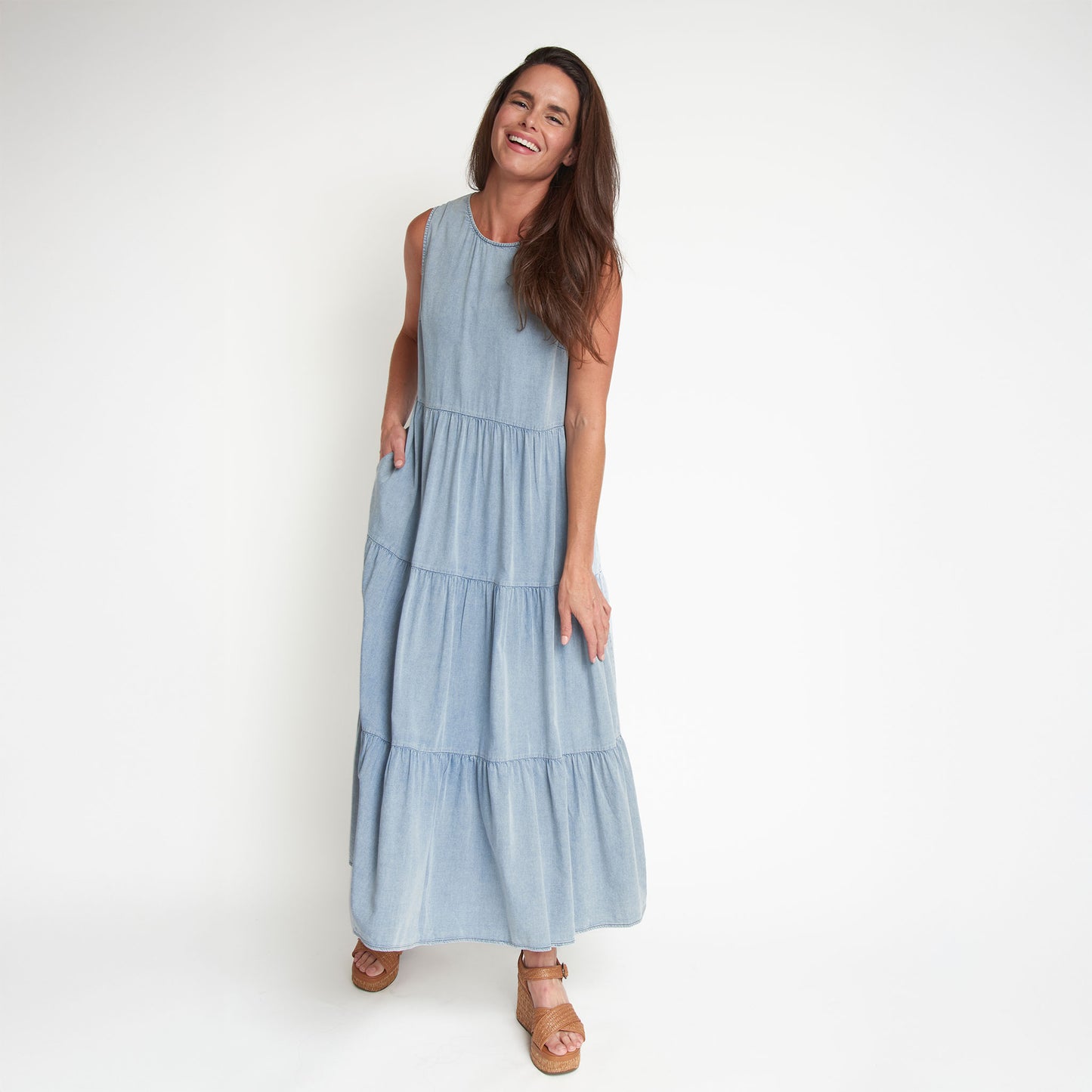 Magnolia Tiered Chambray Maxi Dress