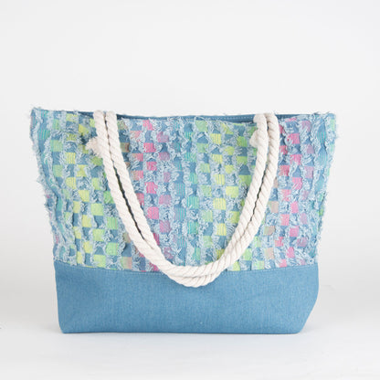 Alivia Checkered Denim Tote