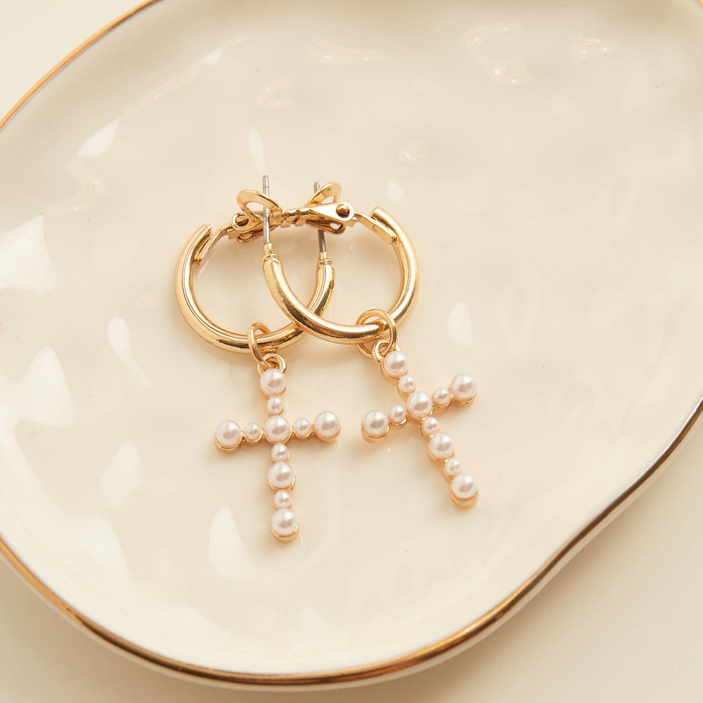 Cera Pearl Cross Earrings