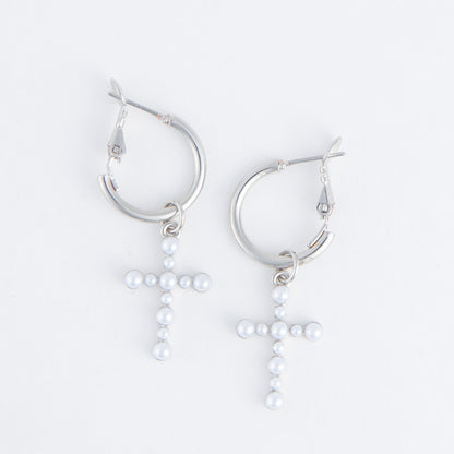 Cera Pearl Cross Earrings