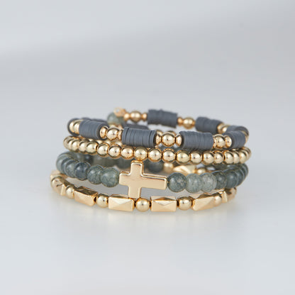 Solana Beaded Cross Coil Bracelet