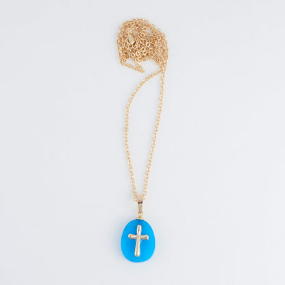 Eleni Genuine Blue Quartz Cross Charm Necklace