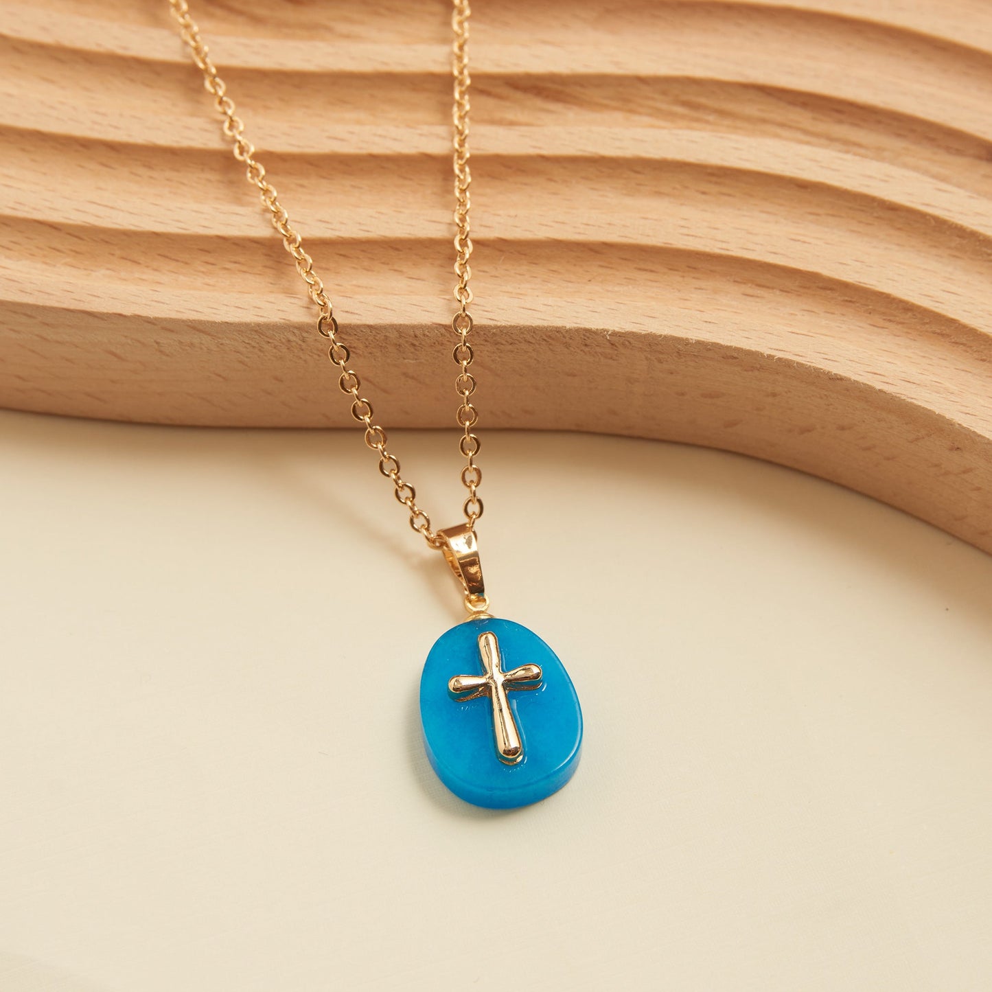 Eleni Genuine Blue Quartz Cross Charm Necklace